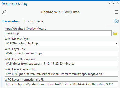 Update WRO Layer Info tool